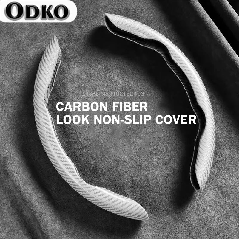 2-Piece Carbon Fiber Silicone Steering Wheel Cover — 38cm (15 Inch) Anti-Skid Car Accessory