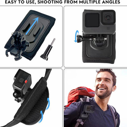 Backpack Shoulder Strap 360° Rotate Buckle Mount: Quick Release for GoPro Hero 10-5, DJI Action 2 Camera Accessory