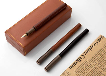Luxury Retro Wood and Bronze Fountain Pen - 0.5mm Calligraphy Ink Pen for Business, Art, and School, Ideal Student Stationery Gift