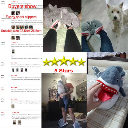 Feerldi Shark Winter Slippers — Cartoon Anime Slip-On Fish Slides for Girls, Boys & Women, Plush Open-Mouth Cotton Shoes