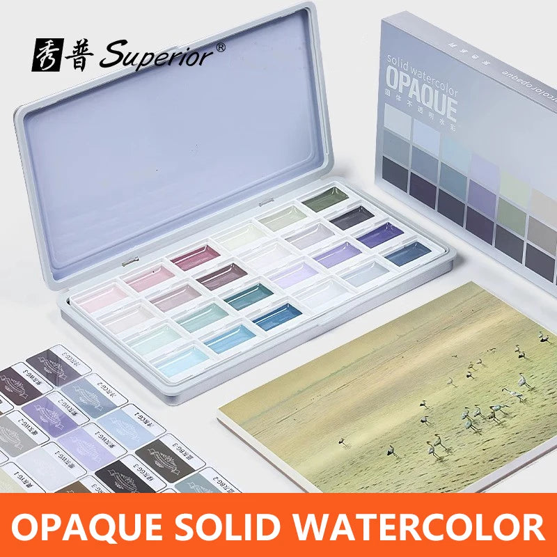 24 Color Solid Watercolor Paint Set - Portable Opaque Pigment Kit For Beginners Students And Artists