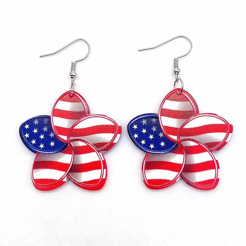 Patriotic Sunflower Acrylic Earrings - 4th of July American Flag Jewelry Gifts for Women Independence Day Parties