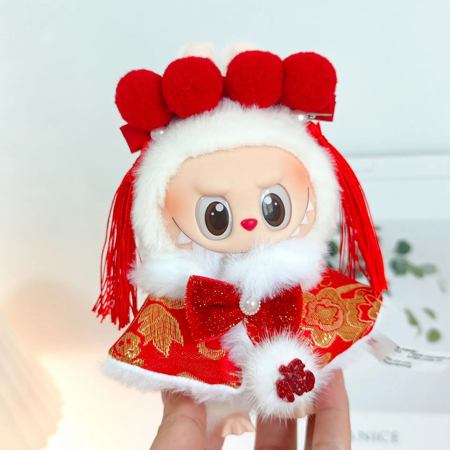 17cm Mini Plush Doll Clothes — Outfit Accessories for Labubu V1 & V2, Christmas Cookie Man Sweater Hat, New Year Gift