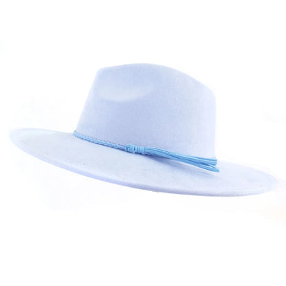 Suede Top Hat Fedora - 9.5cm Wide Brim Felt Jazz Hat for Men and Women, Autumn/Winter Classic Church Sombrer