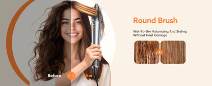 Bopcal 5-in-1 Hair Dryer & Hot Air Comb – 1200W High-Speed Blower with Curling Iron & Multifunction Styling Tools
