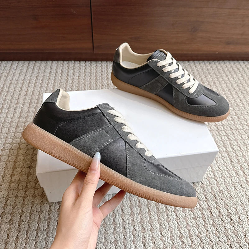 Unisex Patchwork Suede Sneakers - Vintage German Army Trainer Casual Shoes