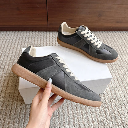 Unisex Patchwork Suede Sneakers - Vintage German Army Trainer Casual Shoes