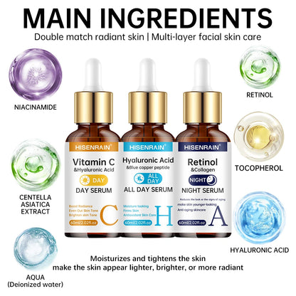 HISENRAIN Vitamin C & Retinol Serum Duo – Hyaluronic Acid Anti-Aging, Brightening & Hydrating Skincare Set for All Skin Types