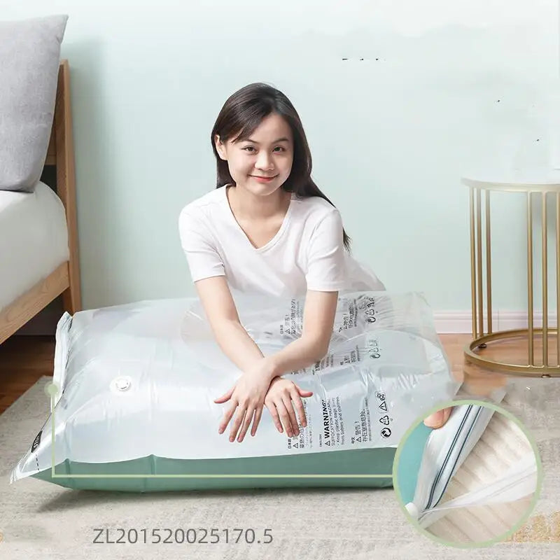 No-Pump Vacuum Storage Bags – Large Plastic Compression Bags for Clothes, Blankets & Travel Accessories