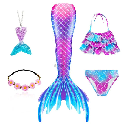 Kids Mermaid Tail Swim Costume - Girls Mermaid Swimsuit for Swimming, Cosplay & Birthday Party Dress Up