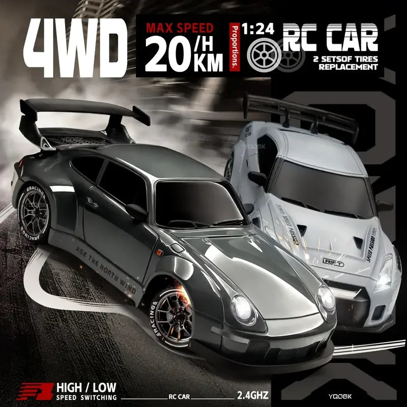 1:24 4WD RC Drift Car – High-Speed 20KM/H Remote Control Racing Toy with Turbo, 2-Speed & LED Lights for Kids & Adults