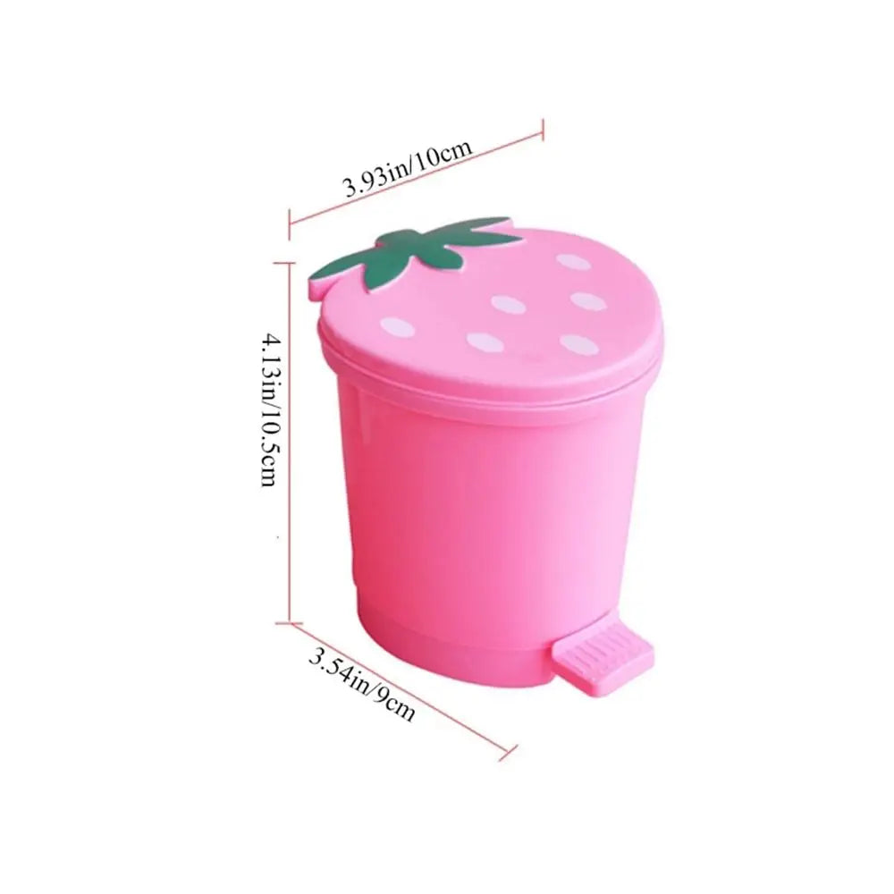 Red Strawberry Garbage Container - Reusable Decorative Trash Can with Lid and Washable Wastebasket