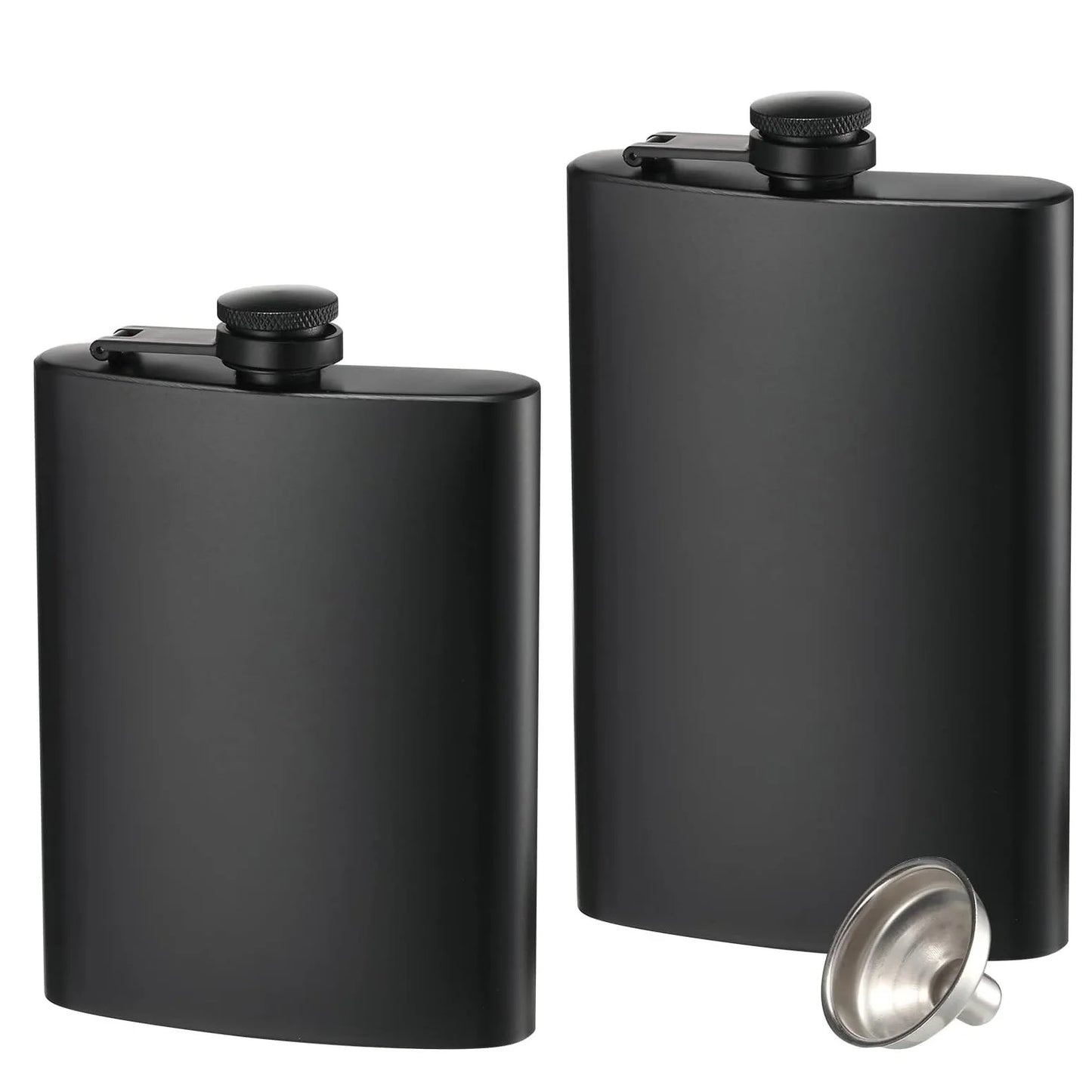 6/8/12oz Stainless Steel Full-Black Hip Flask with Funnel – Pocket Flask for Alcohol, Whiskey, Screw Cap (KC0139)