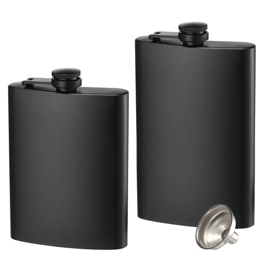 6/8/12oz Stainless Steel Full-Black Hip Flask with Funnel – Pocket Flask for Alcohol, Whiskey, Screw Cap (KC0139)
