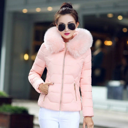 2025 Women’s Autumn Winter Short Cotton Coat – Large Size Padded Parka with Fur Collar, Warm Casual Jacket