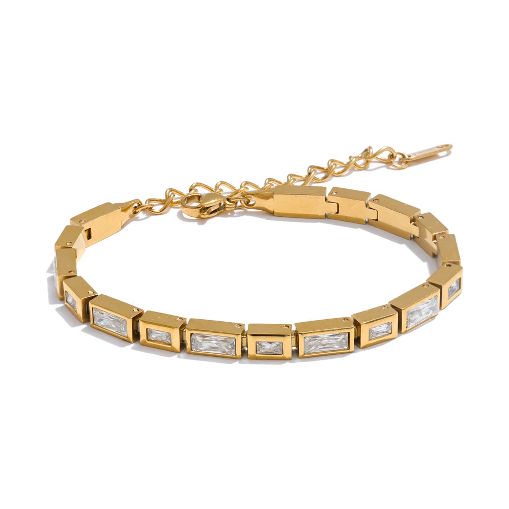 Yhpup Waterproof Stainless Steel Bracelet – Shiny Cubic Zirconia Chain Premium Bangle Jewelry