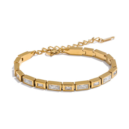 Yhpup Waterproof Stainless Steel Bracelet – Shiny Cubic Zirconia Chain Premium Bangle Jewelry