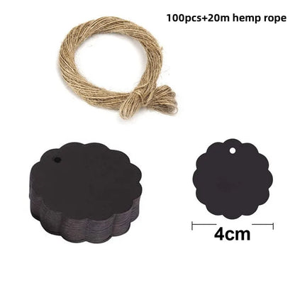 100PCS Hemp Rope & 20m Gilded Hanging Tags – Cowhide Black & White Cardboard Blank DIY Heart & Circle Labels