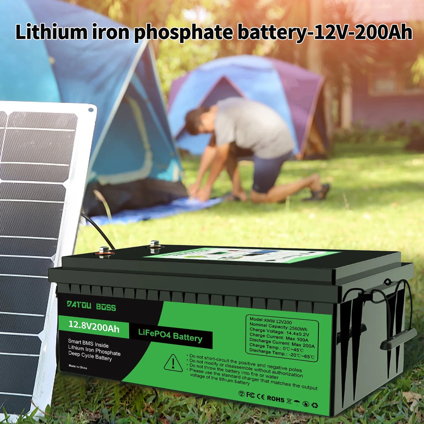 DATOUBOSS 12V 100Ah LiFePO4 Battery — 1280Wh Lithium Battery with 100A BMS, 8000-15000 Deep Cycles, Series/Parallel Support