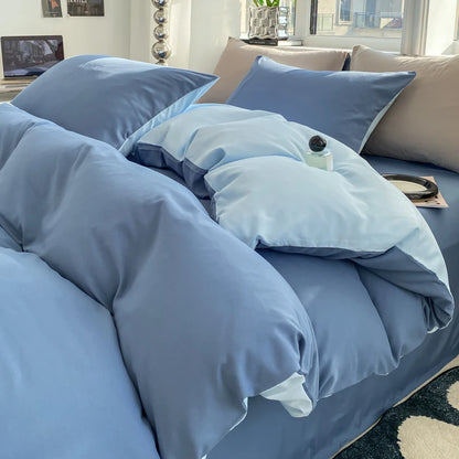 Washed Cotton Duvet Cover Set - Solid Color Soft Bedding Collection with Pillowcases Comforter Cover 220x240cm