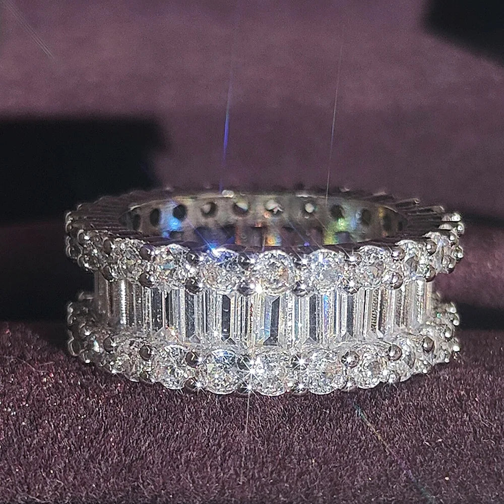 925 Sterling Silver Eternity Band Ring - CZ Diamond Promise Engagement Wedding Jewelry for Women & Men