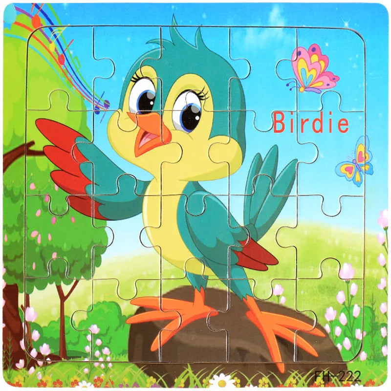 20-Piece Wooden Puzzle Set — Cartoon Animals, Cars, Letters & Numbers Educational Jigsaw Toys for Kids