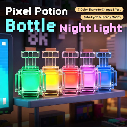 Rechargeable 7 Color Liquid Bottle Night Light - Pixel Style LED Bedroom Decor Lamp Kids Gift Game Room Decoration