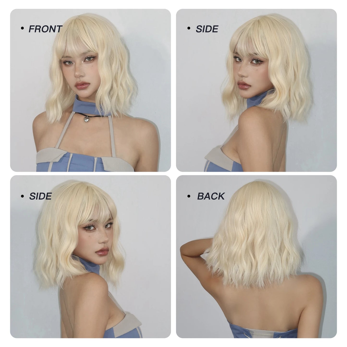 Blonde Short Curly Bob Synthetic Wig with Bangs – Platinum Golden Lolita Cosplay Wig for Women, Heat-Resistant for Daily & Party Use