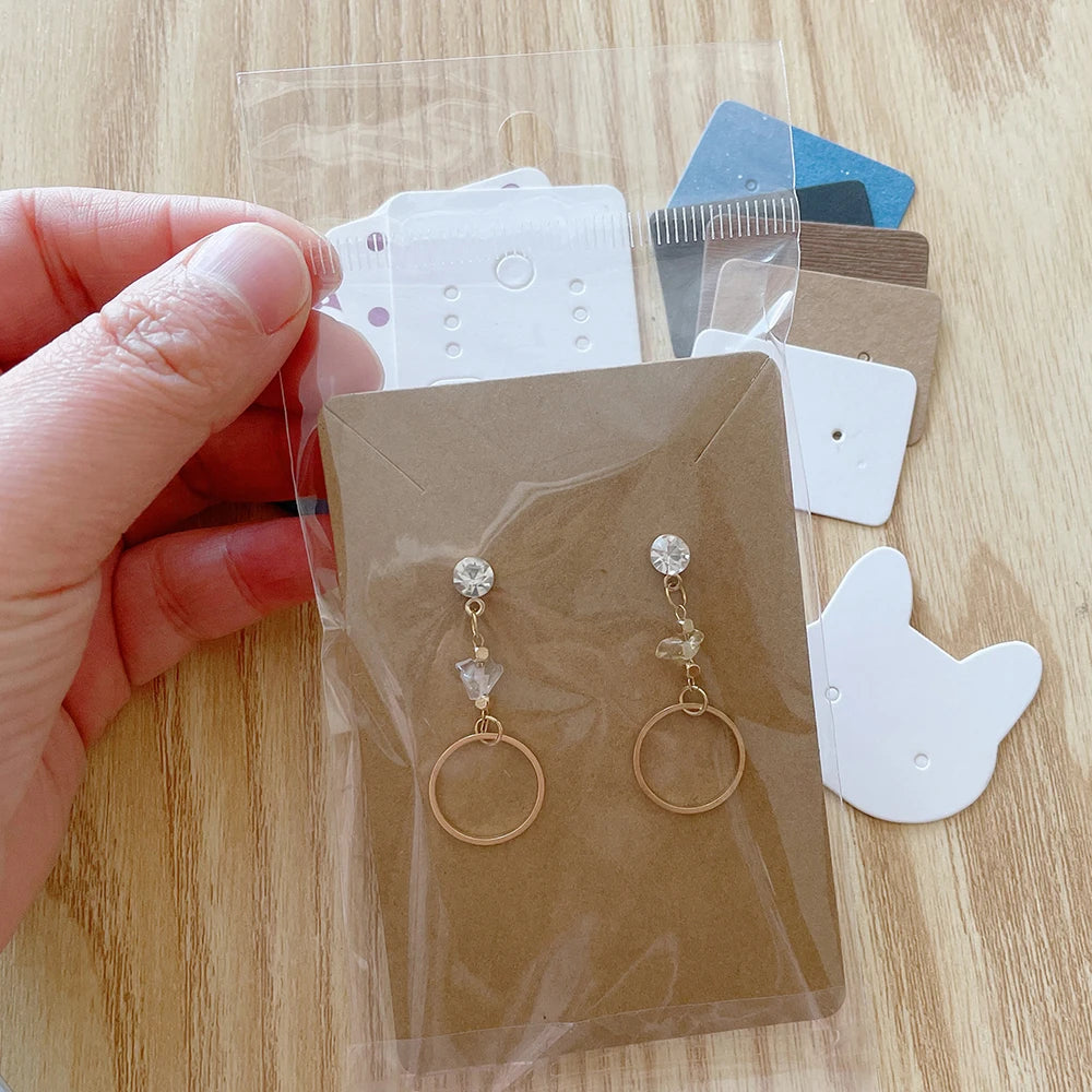 50 Sets Earring & Necklace Display Cards with Self-Seal Kraft Paper Bags – DIY Jewelry Packaging