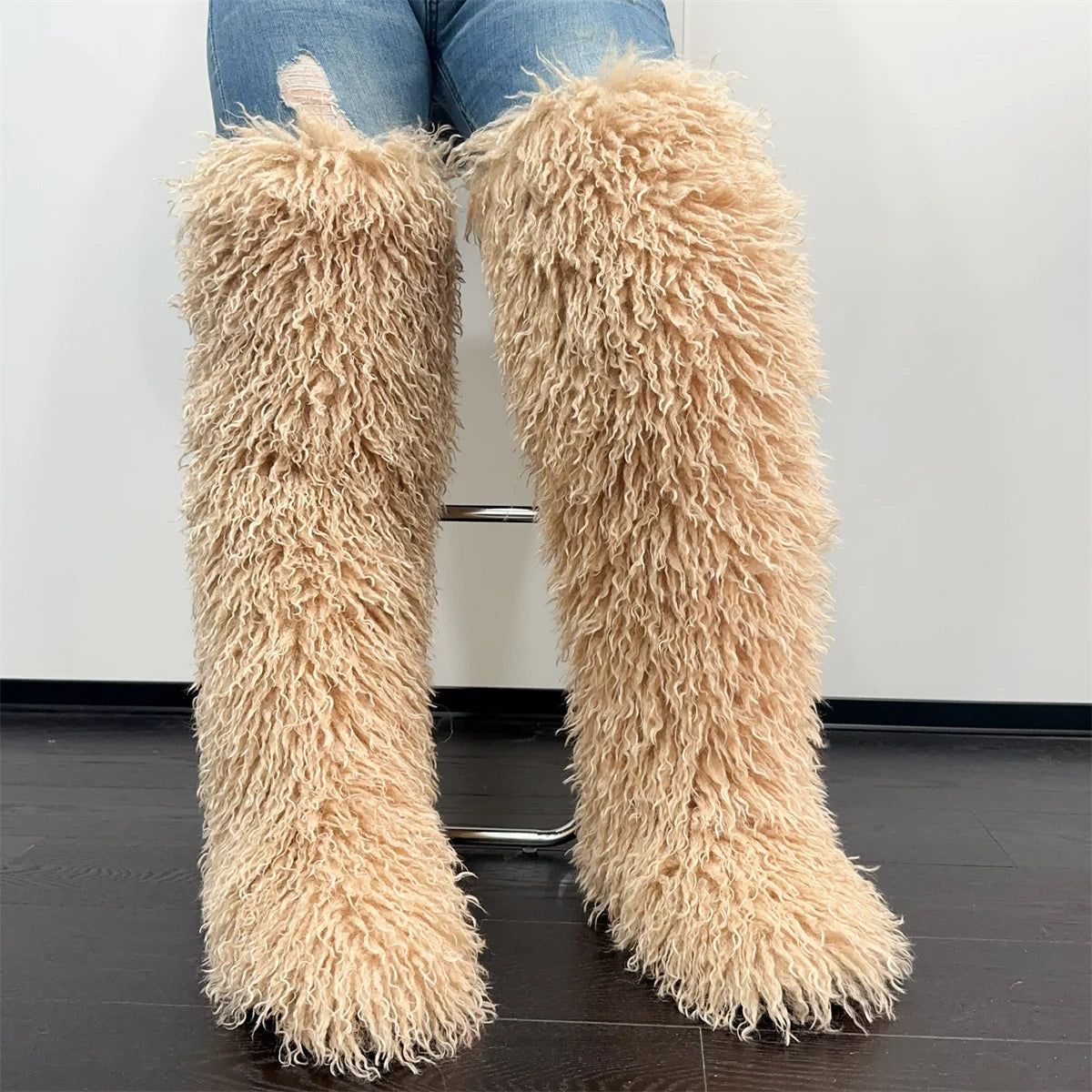 Women’s Faux Mongolian Fur Thigh High Boots - Winter Warm Plush Lined Fashion Boots for Cold Weather
