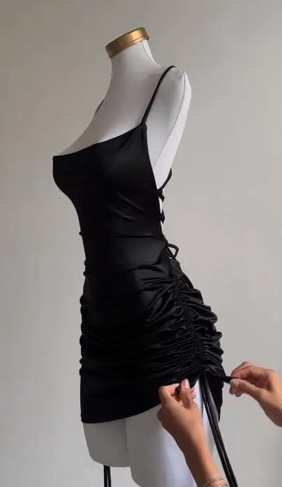 2024 Europe & US Cross-Border Dress - Summer Lace-Up Sexy Halter Spice Bag Hip Skirt