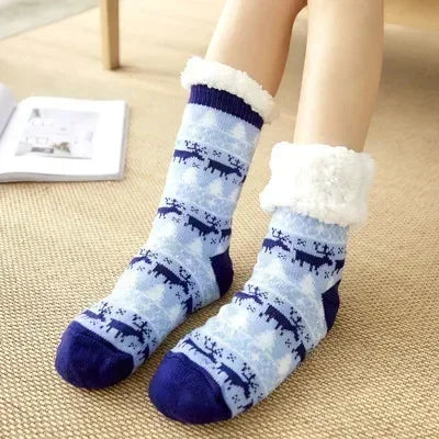 Fuzzy Plush Winter Socks - Warm Non-Slip Snowflake Slipper Socks for Women, Home & Sleeping