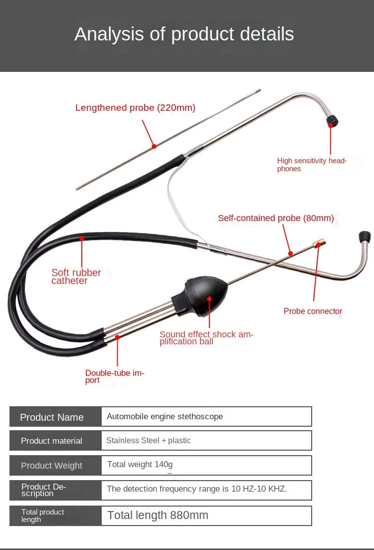Auto Cylinder Stethoscope — Mechanics Tool for Car Engine Diagnostics and Automotive Sound Detection