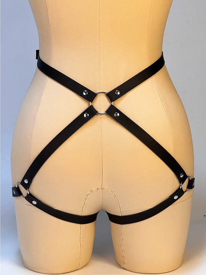 Women’s Punk PU Leather Leg Harness - Gothic Thigh Belt for Rave & Alternative Outfits