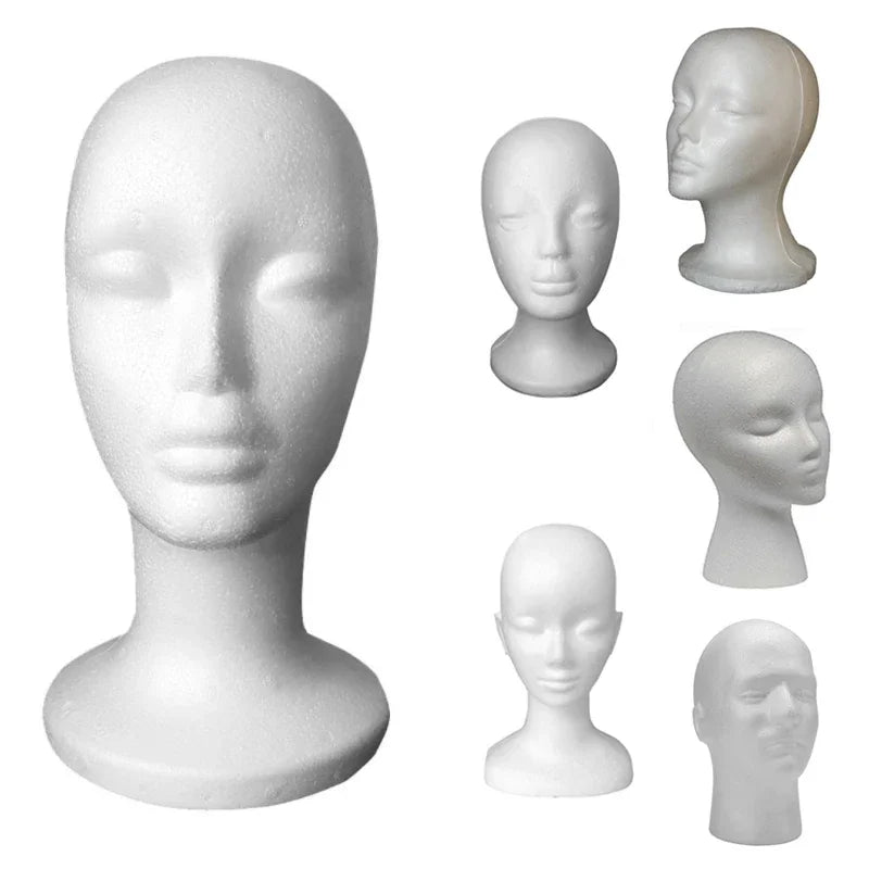 Female & Male Foam Mannequin Head — White Styrofoam Display Stand for Hats, Wigs, Glasses & Accessories