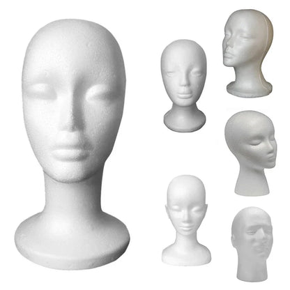 Female & Male Foam Mannequin Head — White Styrofoam Display Stand for Hats, Wigs, Glasses & Accessories