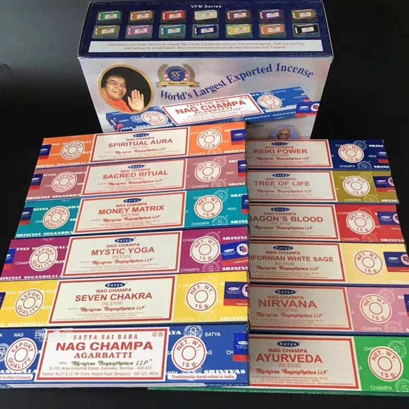5BOX NAG Champa Indian Incense Set – Satya Handmade Sticks with 6 Aromatic Scents for Home & Meditation