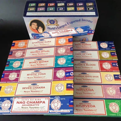 5BOX NAG Champa Indian Incense Set – Satya Handmade Sticks with 6 Aromatic Scents for Home & Meditation