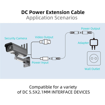DC5521 Power Extension Cable - 5.5×2.1mm Male-to-Male DC Connector for Compatible Power Devices