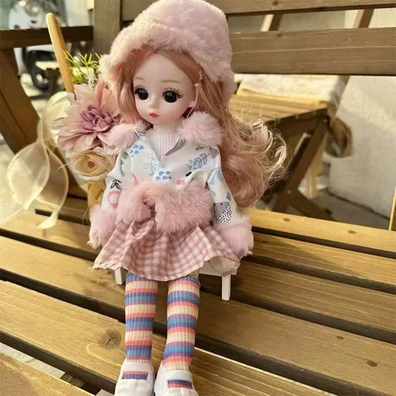 2025 Winter BJD Doll Clothes Set – 6-Point 30cm Doll Jacket & Dress Outfit