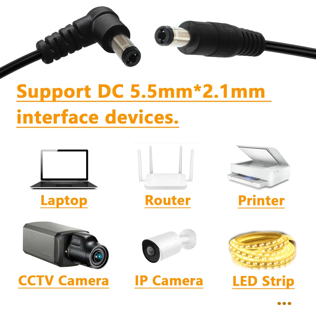 5pcs DC Power Cable 5.5x2.1mm - Guitar Effect Pedal Connector Cord 24AWG Patch Cable for Pedal Power Supply