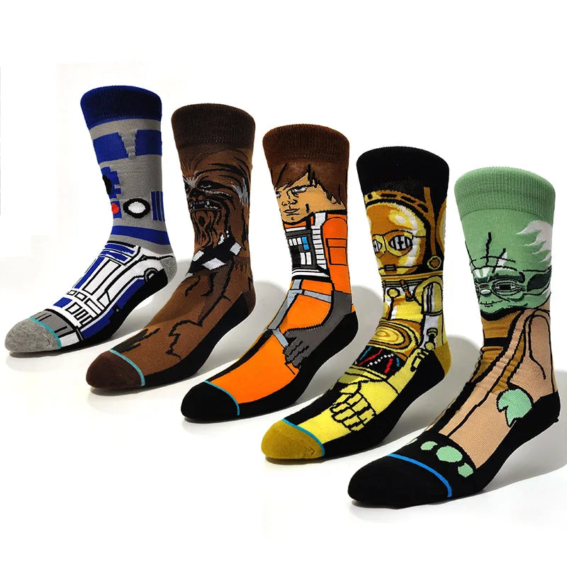 Cartoon Anime Crew Socks - 5 Pairs Unisex Hip Hop Street Style Novelty Casual Socks for Men and Women