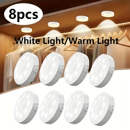 Motion Sensor LED Night Light USB Rechargeable – Wireless Cabinet, Wardrobe & Staircase Lamp (1–8PCS)