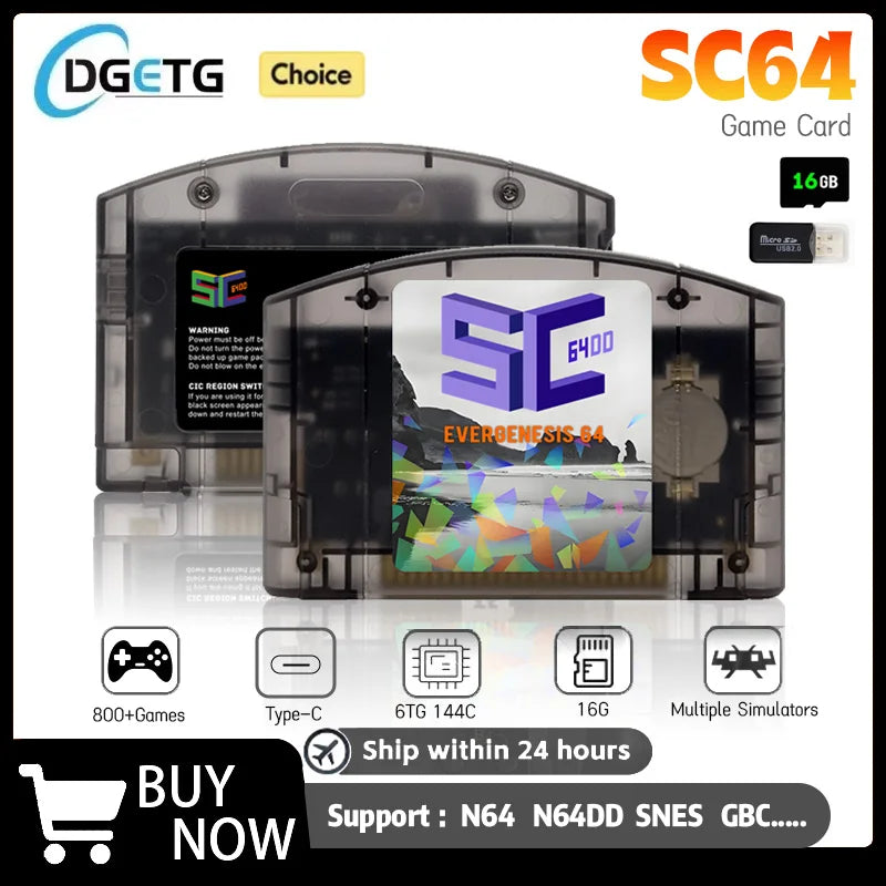 SC64 Open Source N64 Game Cartridge – 800-in-1 N64 Game Card with Free 16GB Card, 64DD Games Supported