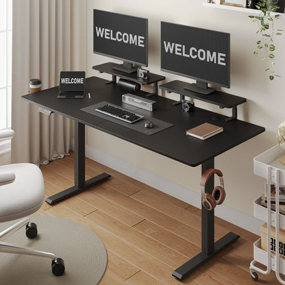 Electric Standing Desk with 2 Adjustable Monitor Shelves – Memory Controller & Height Adjustable Stand Up Desk