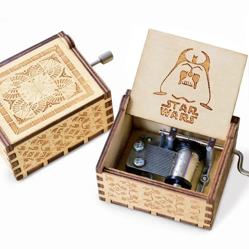 Star Wars Anime Wooden Hand-Crank Music Box – Creative Octave Gift for Couples, Weddings, Birthdays, and Xmas Decoration
