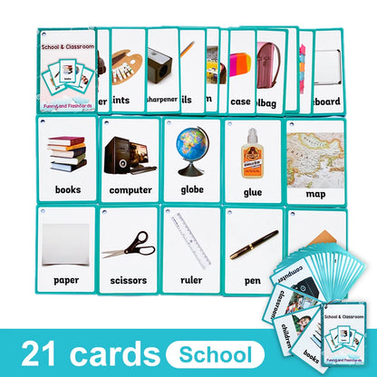 Kids English Vocabulary Flashcards - 26 Themes Fruits Animals Vehicles & Learning Activity Cards