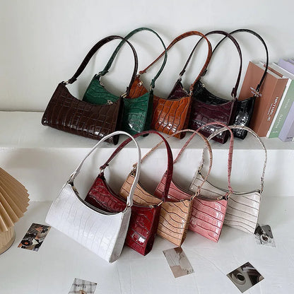 Retro Alligator Pattern PU Leather Handbag for Women – Small Shoulder & Clutch Tote Purse