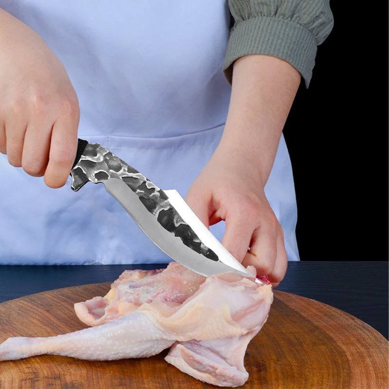 Hand-Forged Blade Butcher Boning Knife - Cleaver for Meat, Vegetable, and Fish, Kitchen Slicing and Filleting Knife, Chef Tools