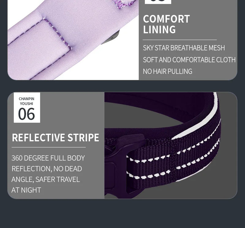 Reflective Heavy-Duty Dog Collar with Adjustable AirTag Holder — For Small, Medium & Large Dogs
